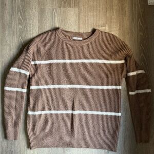 Pink Clover Men's Sweater in Brown and White Stripes
